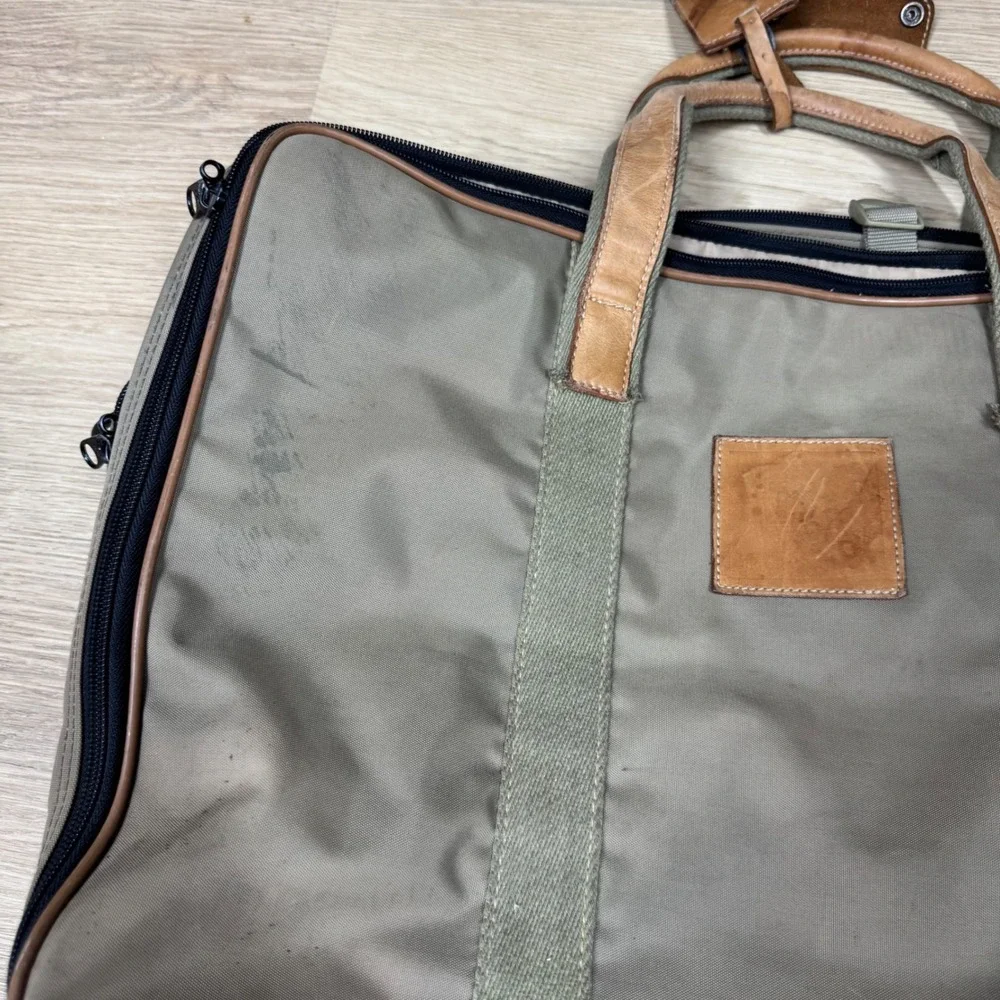 Christian Dior Vintage Canvas Leather Briefcase Olive Green Tan Laptop Bag 22in